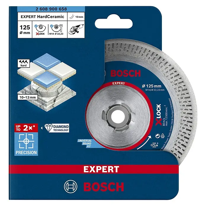 Bosch Diamant-Trennscheibe Expert for HardCeramic - Durchmesser Scheibe: 125 mm, Höhe Segment: 10 mm, 1 Stk. - Bosch EXPERT HardCeramic Trennscheibe mit X-LOCK-Aufnahme, ideal für harte Keramikfliesen mit bis zu 10-12mm Stärke.