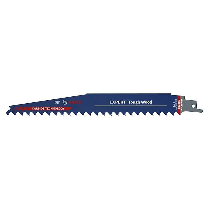 Bosch Expert Hoja de sierra de sable Tough Wood - Largo: 225 mm - La hoja de sierra alternativa Bosch EXPERT Tough Wood S1142KHM con tecnología de carburo para aplicaciones robustas en madera.