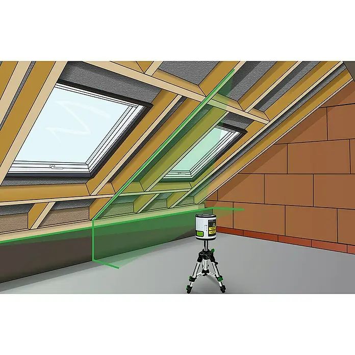 Laserliner Kreuzlinienlaser EasyCross Work - Messbereich: 0,05 - 40 m - Lasernivelliergerät projiziert grüne Linien im Raum, um eine genaue Ausrichtung zu gewährleisten. Ideal für Bauprojekte und Innenausbau.