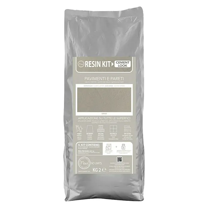 Fleur Kit Microcemento - Greige, 2 kg - Imagen del producto de un "Fleur Resin Kit Cement Look" para suelos y paredes, perfecto para un aspecto cementoso en interiores.