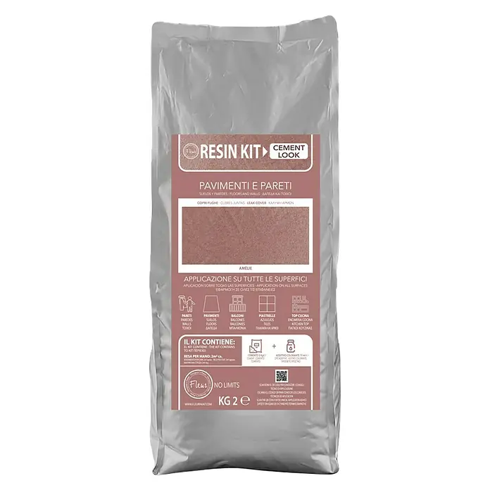 Fleur Kit Microcemento - Amelie, 2 kg - Imagen del producto "Resin Kit Cement Look": un kit para crear superficies con aspecto de cemento.