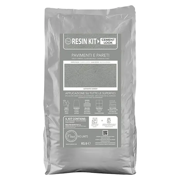 Fleur Kit Microcemento - Authent Cement, 8 kg - Embalaje para Fleur Resin Kit Cement Look. Apto para suelos, paredes, balcones, azulejos y cocinas.