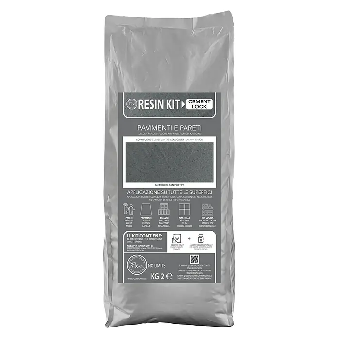 Fleur Kit Microcemento - Metro Poet, 2 kg - Kit de resina Fleur para aspecto de cemento para diseño de pisos y paredes, un conjunto completo.