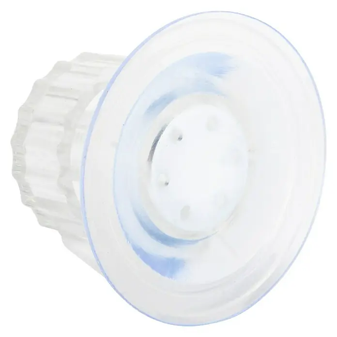 EcoFlow Saugnapf - Farblos, 8 Stk., Höhe: 3 cm, Durchmesser: 4,5 mm - Nahaufnahme eines transparenten Saugnapfes mit geriffeltem Griff. Ideal zur Befestigung leichter Gegenstände an glatten Oberflächen.