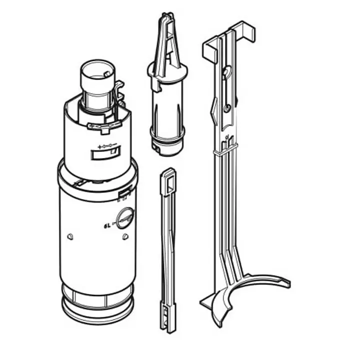 Geberit Heberglocke 240.501.00.1 - Passend für: Geberit UP-Spülkasten - Produktabbildung von vier Sanitärartikeln.