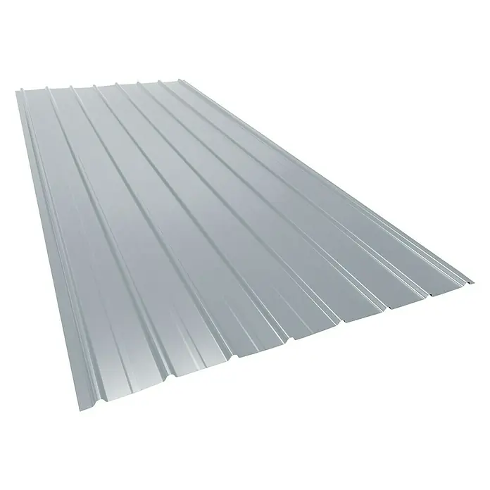 Metdach Dachblech Schwallblech - 120 cm x 90,6 cm x 0,4 mm, Verzinkt - Produktabbildung eines Trapezblechs, ideal für Dach- und Wandverkleidungen, bekannt für seine Robustheit und Langlebigkeit.