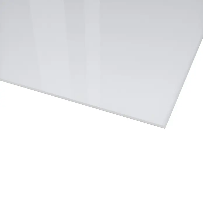 Acrylglas nach Maß - Max. Zuschnittsmaß: 205 cm, Breite: 100 cm, Stärke: 6 mm, Als Zuschnitt erhältlich, Farblos - Glänzende weiße Platte, ideal für moderne Designs und Oberflächen. Hochwertiges Material für stilvolle Anwendungen.
