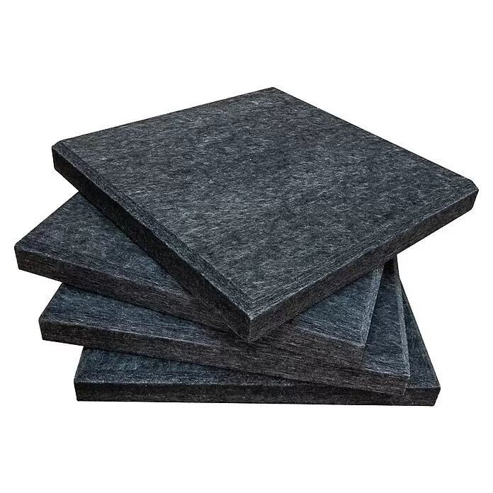 Silenti Akustikpaneel - 4 Stk., Anthrazit, 58 cm x 58 cm x 50 mm, 100 % Polyester - Diagonale Ansicht