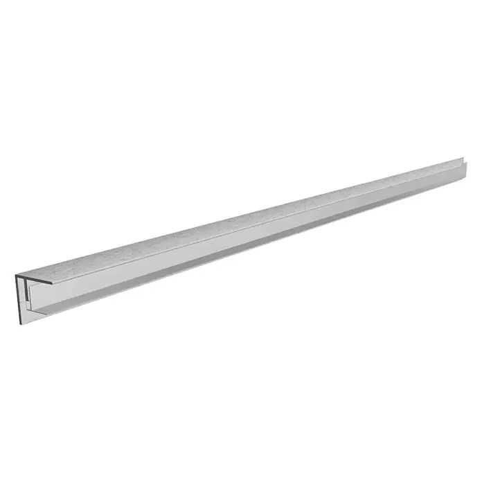 Kovalex Seitenabschlussprofil - 250 x 4,5 x 5,9 cm, Aluminium - Abbildung einer U-förmigen Metallschiene in einer isometrischen Ansicht. Das Bauteil ist grau und besteht aus hochwertigem Aluminium.