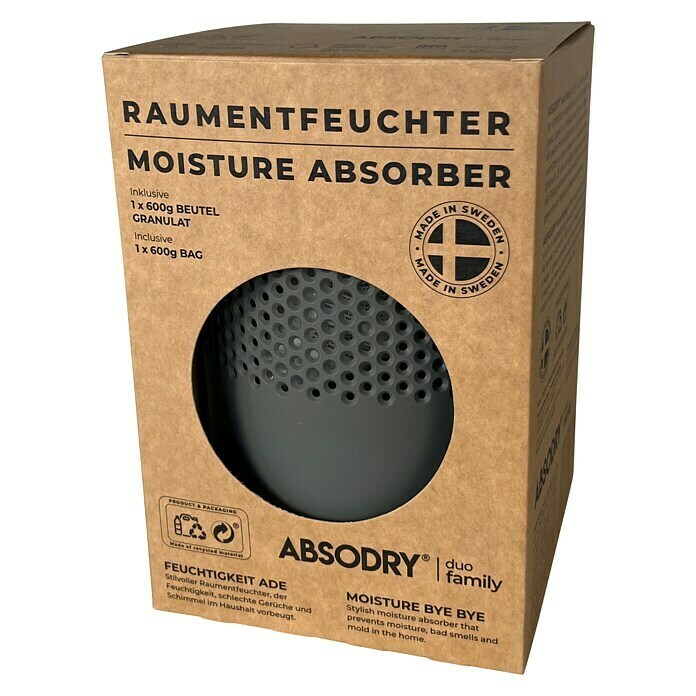 Absodry Luftentfeuchter Duo FamilyGrau, 600 g Diagonal View