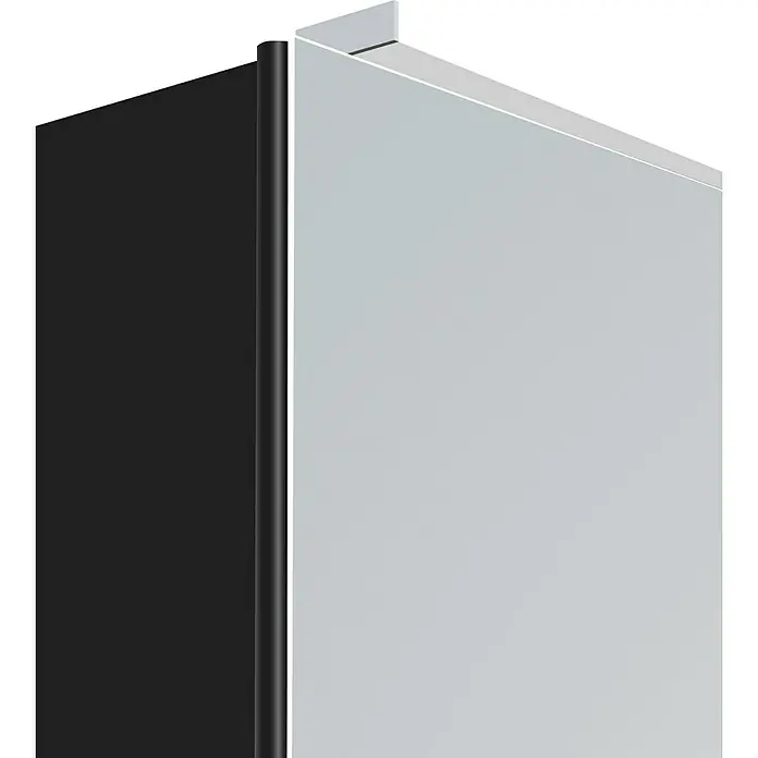 Camargue Spiegelschrank Aluminio Black - B x H: 60 x 60 cm, Schwarz - Nahaufnahme eines modernen, schlichten Spiegels mit schwarzem Rahmen und weißem Oberteil.