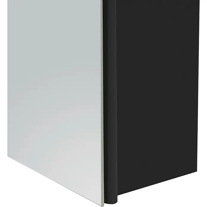 Camargue Spiegelschrank Aluminio Black - B x H: 60 x 60 cm, Schwarz - Nahaufnahme eines minimalistischen weißen Schranks mit schlanken, dunklen Akzenten, der modernes Design und Funktionalität vereint.