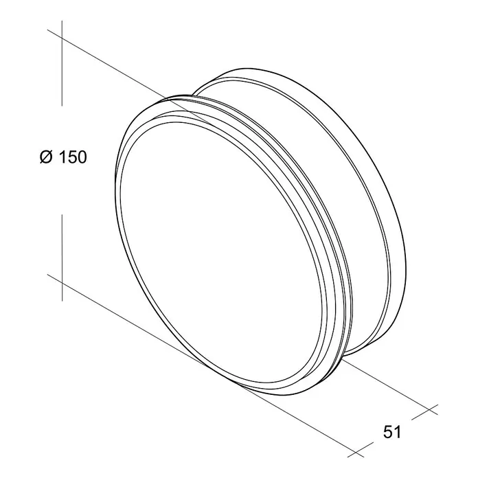 Air-Circle Wickelfalzrohr-Endkappe - Durchmesser: 150 mm, Stahl - Produktdarstellung einer runden Wandleuchte mit klarer Linienführung und präzisen Maßen für den Innenbereich.
