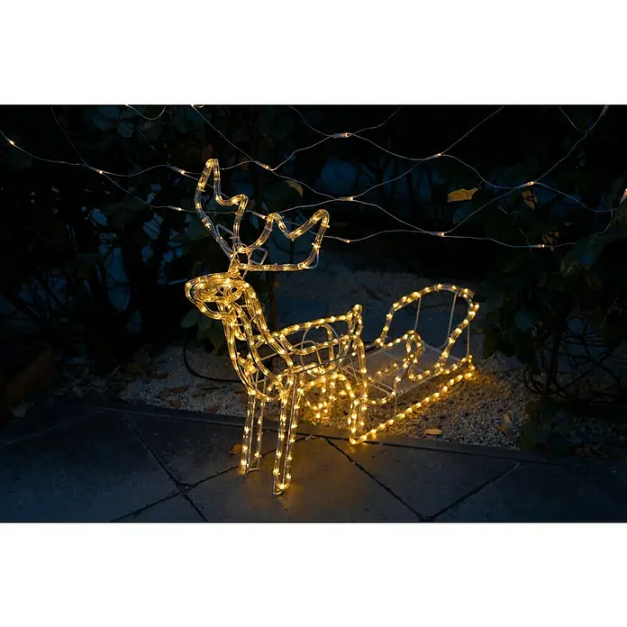 Tween Light LED-Lichtnetz - Außen, 2 m, Lichtfarbe: Warmweiß, Netzbetrieben - Beleuchtetes Rentier und Schlitten-Dekoration für den Außenbereich. Die festliche Dekoration erhellt jeden Garten mit warmem Glanz zur Weihnachtszeit.