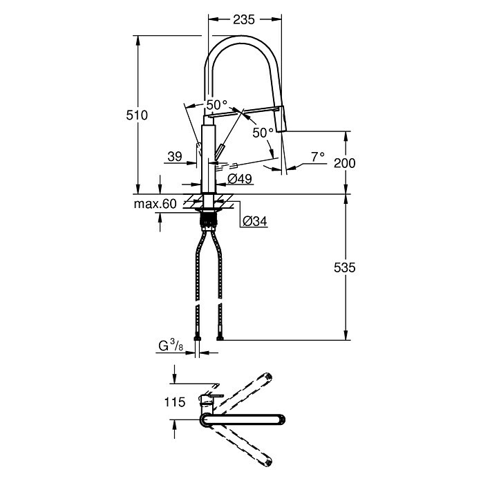 Grohe Spültischarmatur FeelChrom, Glänzend, Hoher Auslauf Sketch