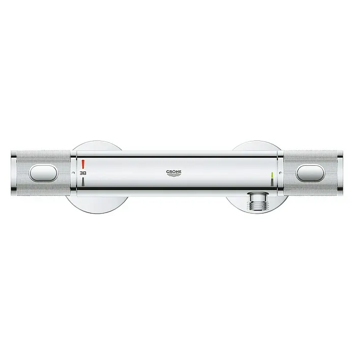 Grohe Precision Feel Brausethermostat - Chrom - Eine thermostatische Brausebatterie von Grohe in Chromoptik. Sie verfügt über eine Temperaturanzeige und einen Sicherheitsknopf bei 38 Grad.