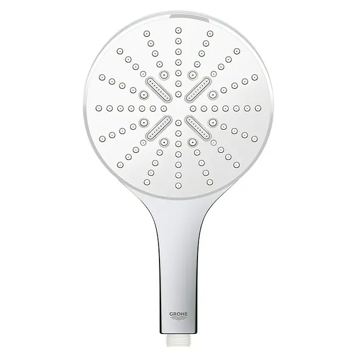 Grohe Handbrause Vitalio SmartActive 150 - Anzahl Funktionen: 3 Stk., Chrom, Rund - Bild einer Grohe Handbrause mit rundem Kopf und chromglänzendem Griff.