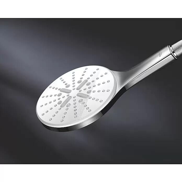 Grohe Handbrause Vitalio SmartActive 150 - Anzahl Funktionen: 3 Stk., Chrom, Rund - Verchromte Handbrause mit weißer Strahlscheibe und verschiedenen Düsen, mit Wassertropfen.