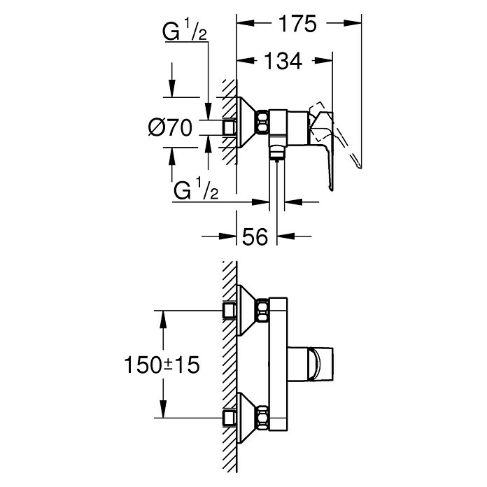 Grohe Brausearmatur Start LoopChrom, Glänzend Sketch