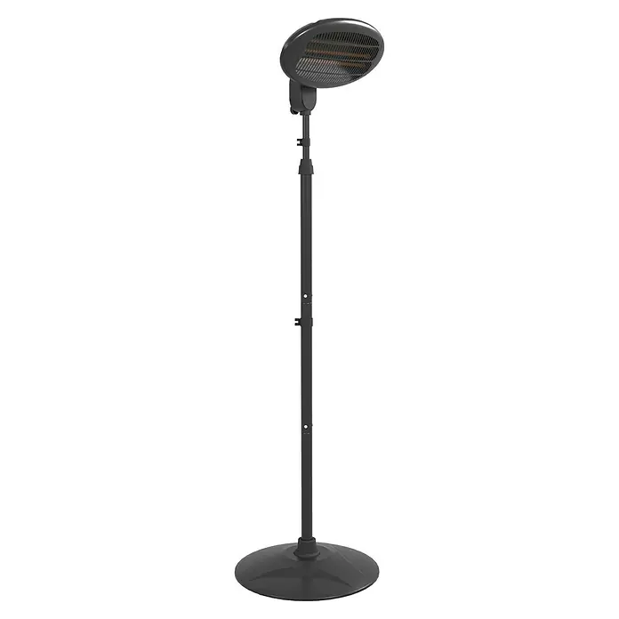 Voltomat HEATING Estufa de pie infrarrojos para exterior - 2.000 W, Negro - El elegante calentador de patio gris proporciona un calor agradable. Ideal para tardes acogedoras al aire libre, con fácil ajuste.