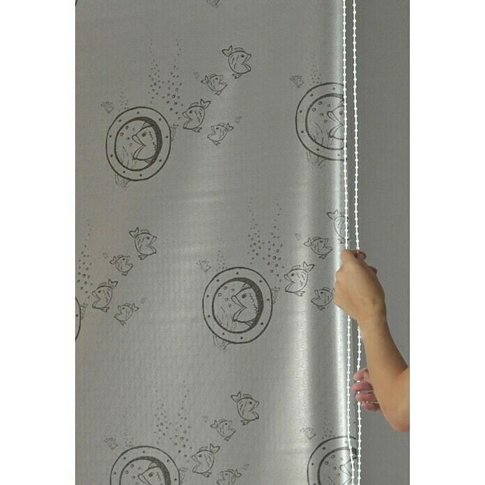 Eco-Dur Eck-Duschrollo (62 x 137 x 240 cm, Bullauge, Grau/Weiß)