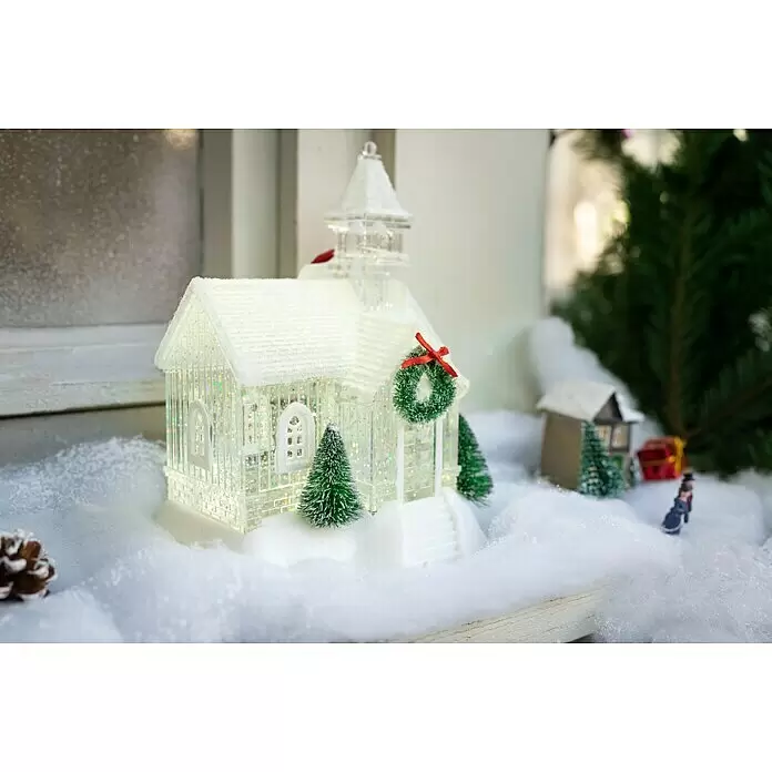 Markslöjd LED-Schneelaterne Kapelle - Innen, Transparent, 14 x 17 x 23 cm, Batteriebetrieben - Stimmungsaufnahme