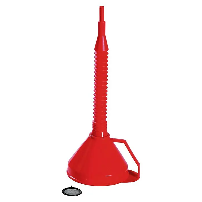 Trichter - Durchmesser: 160 mm, Flexschlauch - Roter flexibler Trichter mit Sieb. Das perfekte Werkzeug zum einfachen und sauberen Einfüllen von Flüssigkeiten in Ihr Auto oder andere Behälter.