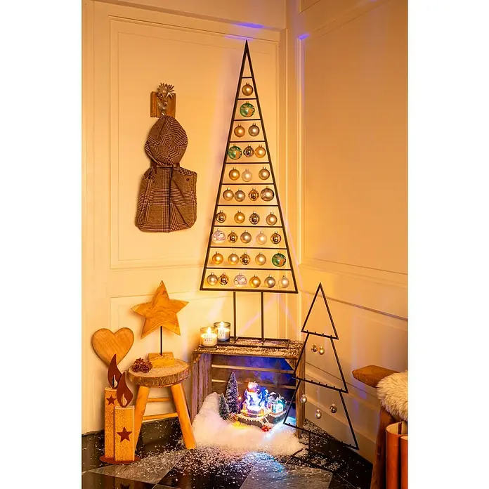Metall-Weihnachtsbaum - Höhe: 150 cm, Anthrazit, Metall - Weihnachtliche Raumdekoration mit minimalistischem Tannenbaumständer und festlichen Ornamenten.