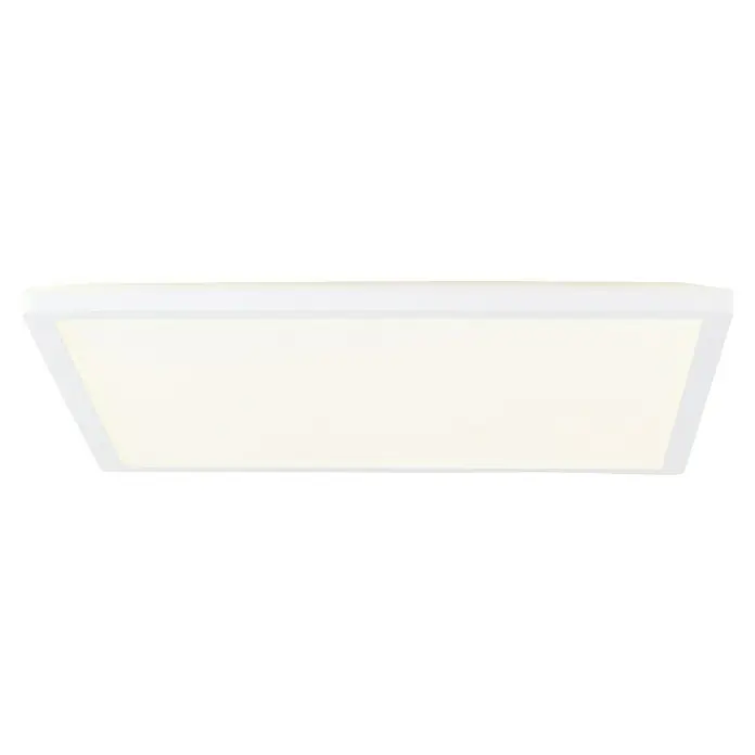 Brilliant LED-Deckenleuchte Tanida eckig - 22 W, L x B x H: 42 x 42 x 2,6 cm, Weiß, Kaltweiß - Nahaufnahme einer quadratischen, weißen Deckenleuchte, die ein modernes und minimalistisches Design für die Innenbeleuchtung zeigt.