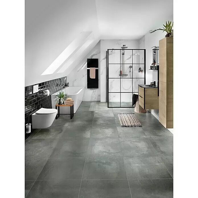 Szagato Designheizkörper Montevideo - B x H: 470 x 1.200 mm, Wärmeleistung bei Vorlauftemperatur von 75 °C (D: 50): 799 W, Schwarz, Mit 1 Handtuchhalter (50 mm) - Stimmungsaufnahme