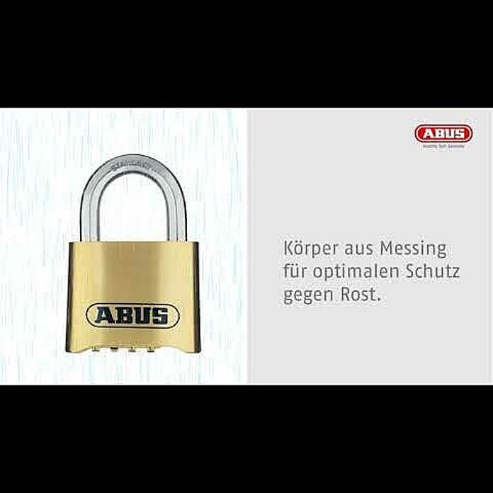 Abus Vorhängezahlenschloss 180IB/50 HB63 (B x L: 52 x 24 mm, Messing, Anzahl Zahlenrollen: 4 Stk., Messing) | BAUHAUS