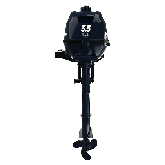 Tohatsu Außenbordmotor MFS 3,5 CS - 2,6 kW, Pinnensteuerung, Kurzschaft, Seilzug - Abbildung eines tragbaren Außenbordmotors 3.5, ideal für kleine Boote. Dieser Motor zeichnet sich durch seine Kompaktheit und einfache Bedienung aus.