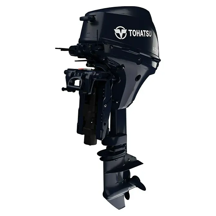 Tohatsu Außenbordmotor MFS 20E EPS - 14,71 kW, Fernsteuerung, Kurzschaft, Elektrostart - Ein blauer Tohatsu-Außenbordmotor, der die Kraft und Zuverlässigkeit für Ihr nächstes Bootsabenteuer verspricht.