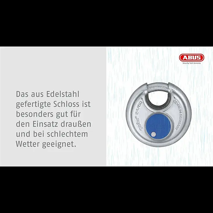 Abus Diskusschloss 25/70 Gleichschließend - B x H: 70 x 70 mm, Bügelstärke: 10 mm, Edelstahl - Vorhangschloss Diskus R