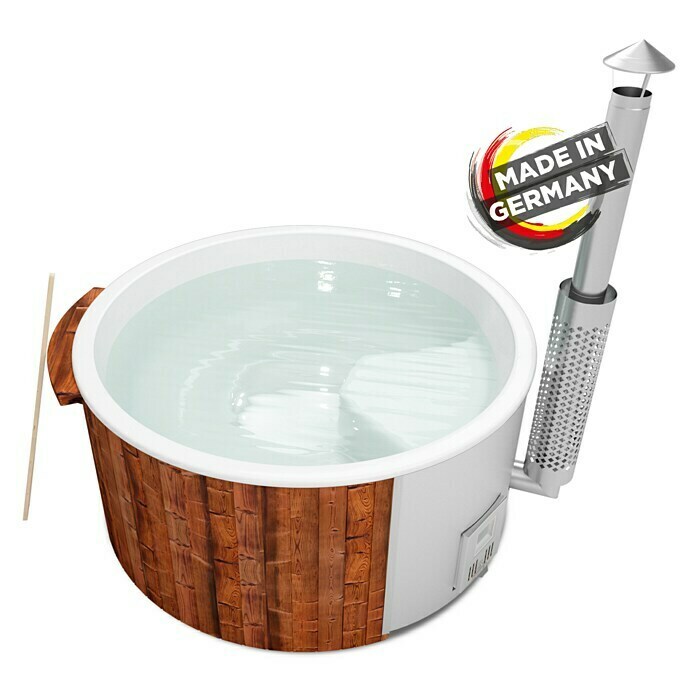 Holzklusiv Saphir 200 Hot Tub Basic DeluxeDurchmesser: 220 cm, Weiß, Thermoholz, Max. Personenzahl: 6 - 8 Diagonal View