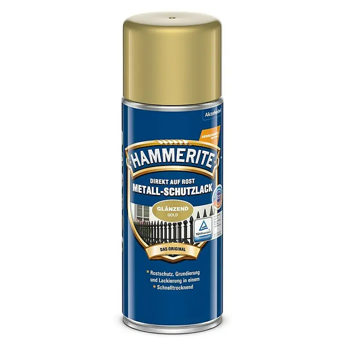 Hammerite Metall-Schutzlack - Gold, 400 ml, Glänzend, Lösemittelbasiert - Dose Hammerite Metall-Schutzlack glänzend Gold. Rostschutz, Grundierung und Lackierung in einem. Schnelltrocknend, für dauerhaften Schutz.