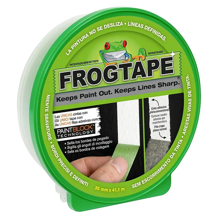 Frogtape Cinta de pintor - 41 m x 3,6 cm - Un rollo de cinta de pintor Frogtape que promete líneas de pintura limpias y sin filtraciones. Ideal para proyectos de pintura de interiores.