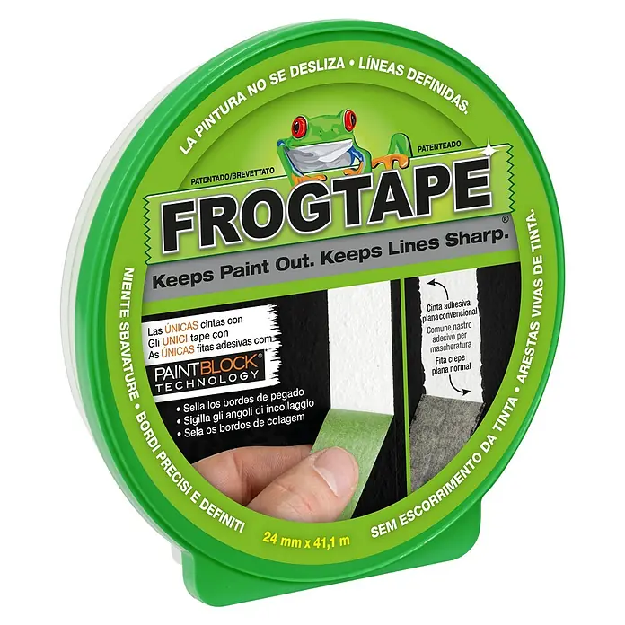 Frogtape Cinta de pintor - 41 m x 2,4 cm - Bote de cinta de pintor FrogTape: Líneas de pintura nítidas con la tecnología PaintBlock. Evita que la pintura se corra, garantizando resultados limpios.