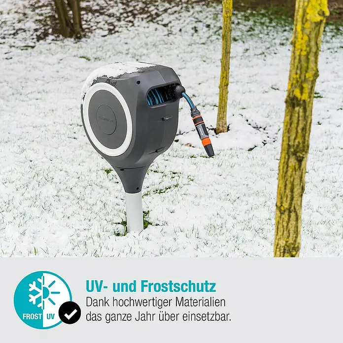 Gardena Schlauchbox RollUp S - Schlauchlänge: 15 m - Der Gardena Wand-Schlauchbox 35 roll-up automatic ist dank UV- und Frostschutz das ganze Jahr über einsatzbar.