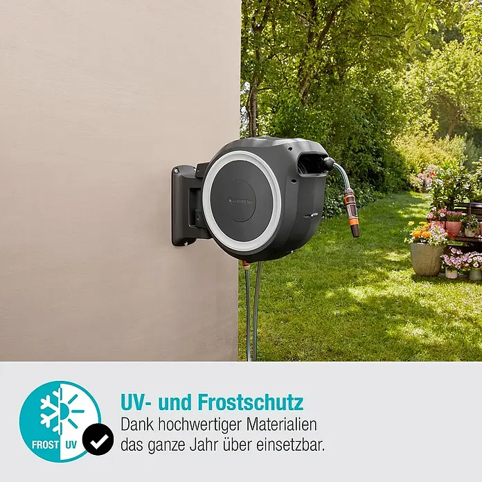 Gardena Wand-Schlauchbox RollUp M/L - Schlauchlänge: 25 m - Das Gardena Schlauchbox RollUp sorgt mit UV- und Frostschutz für eine ganzjährige Nutzung im Garten.