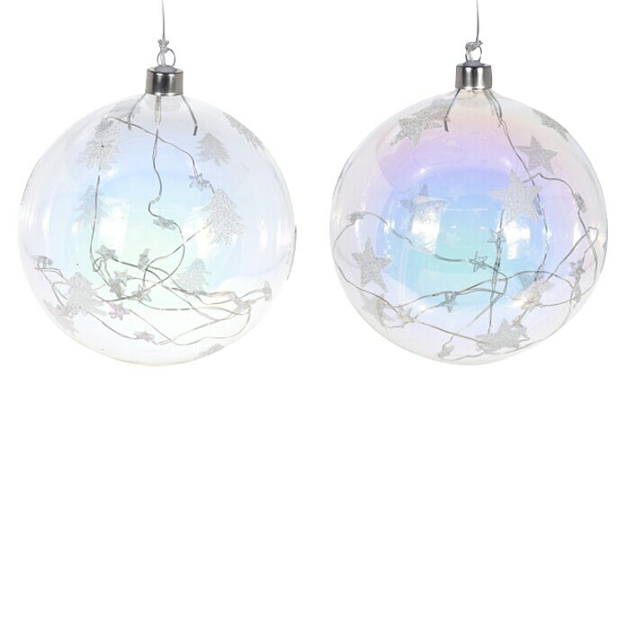 Glazen kerstbal parelmoer LED 