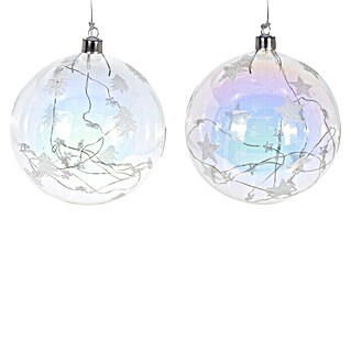 Glazen kerstbal parelmoer LED (Transparant)