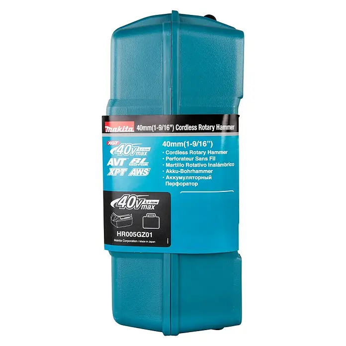 Makita XGT 40V max. Akku-Kombihammer HR005GZ01 - 8 J, 40 V, Ohne Akku - Makita 40mm Akku-Rotationshammer in einem robusten, türkisfarbenen Transportkoffer, ideal für den professionellen Einsatz auf Baustellen.