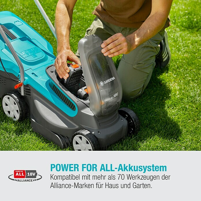 Gardena Akku-Rasenmäher PowerMax 32/36V P4A18 V, Ohne Akku, Schnittbreite: 32 cm Info