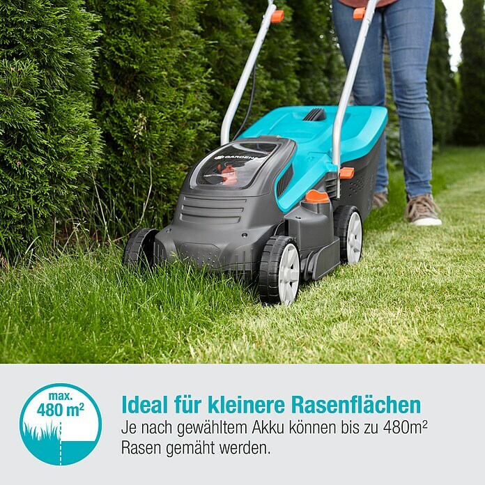 Gardena Akku-Rasenmäher PowerMax 32/36V P4A18 V, Ohne Akku, Schnittbreite: 32 cm Info