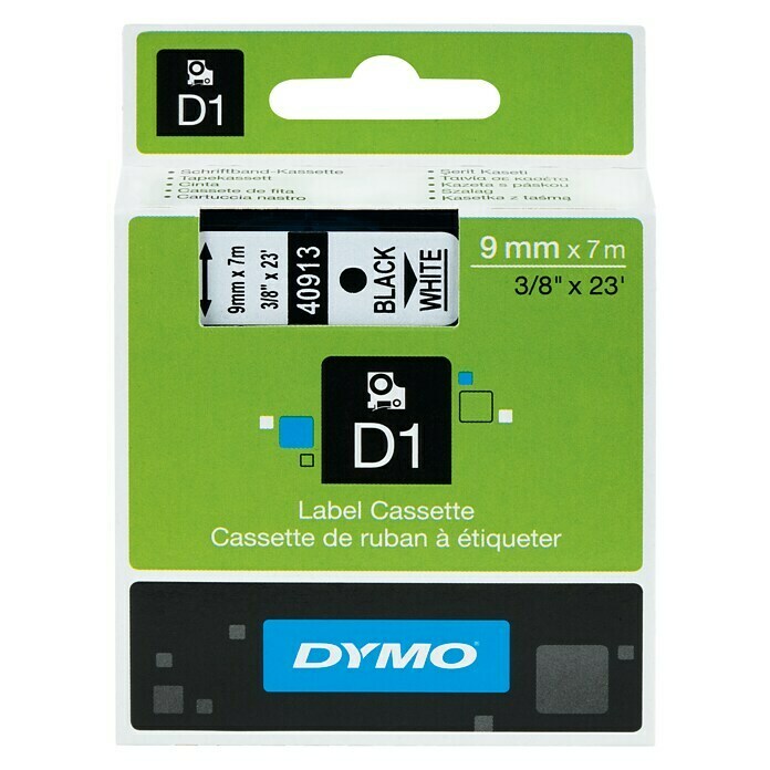 Dymo Beschriftungsband D1 (7 m x 9 mm, Farbe Druck: Schwarz, Farbe Band: Weiß, Kunststoff)