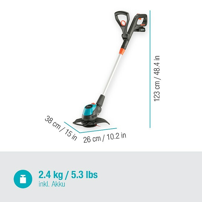 Gardena EasyCut Akku-Rasentrimmer 23/18V-P4A18 V, Li-Ionen, 1 Akku, Schnittbreite: 23 cm Sketch