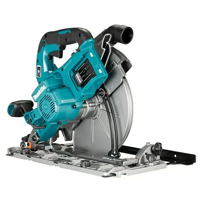 Makita XGT 40V max. Akku-Handkreissäge HS009GZ - 40 V, Ohne Akku - Türkis-graue Makita Handkreissäge mit schwarzem Griff, bürstenlosem Motor und Führungsschienenbasis für Präzisionsschnitte.