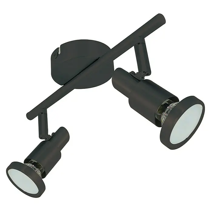 Tween Light LED-Deckenstrahler - 8 W, L x B x H: 27,5 x 14,6 x 8 cm, Schwarz-matt, Warmweiß, 2 Stk. - Diese Nahaufnahme zeigt eine moderne, schwarze Doppelstrahler-Deckenleuchte mit verstellbaren Spots und stilvollem Design.