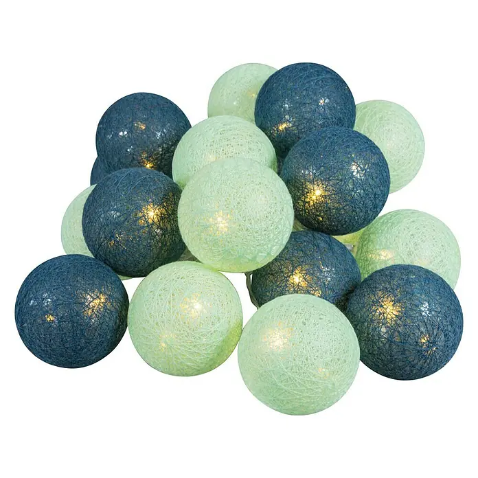 Tween Light LED-Lichterkette Ball - Innen, Anzahl Leuchtmittel: 20 Stk., Batteriebetrieben, Grün, Blau - Dekorative Lichterkette mit Kugeln aus blauem und grünem Garn, die warmes Licht ausstrahlen, für eine gemütliche Atmosphäre.